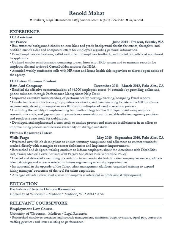 Human Resources Resume Template Free